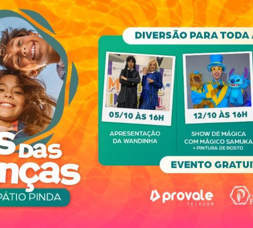 Programação especial, campanha promocional e brinquedo temático celebram o mês das crianças no Shopping Pátio Pinda