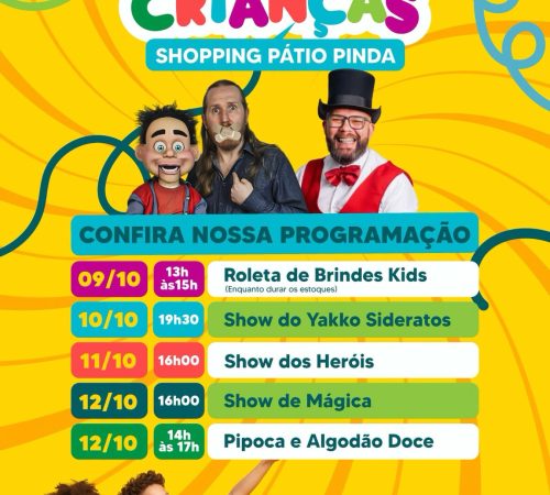 Dia das Crianças chega ao Shopping Pátio Pinda com atrações gratuitas a partir desta sexta-feira (9)